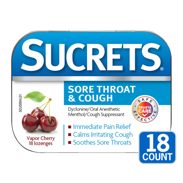 Cold, Flu & Allergy Sucrets Lozenges Sore Throat & Cough Vapor Cherry hero