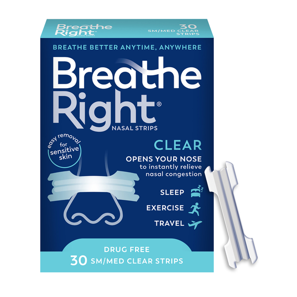 Cold, Flu & Allergy Breathe Right Nasal Strips, Original Clear, Small/ Medium hero