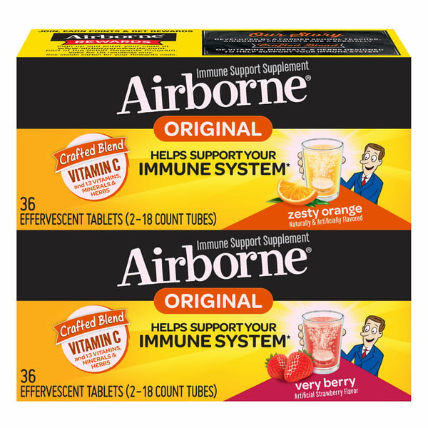 Vitamins & Supplements Airborne Airborne Immune Support Effervescent Tablets, 36 ct, Choose Orange or Berry hero