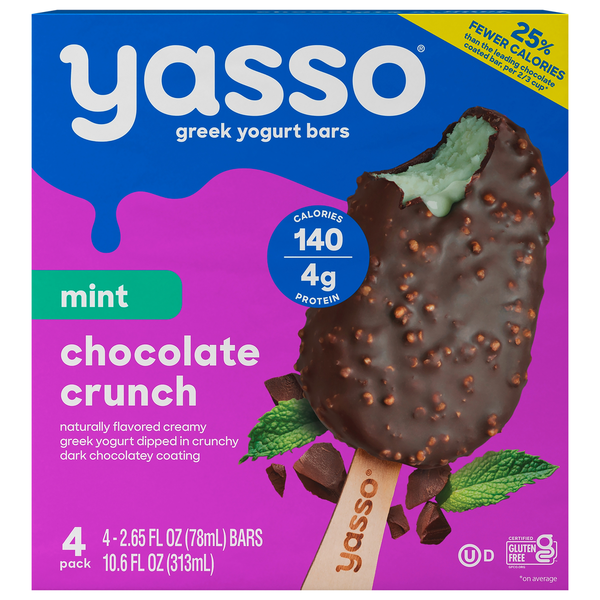 Frozen Dessert Yasso Yogurt Bars, Greek, Mint, Chocolate Crunch hero