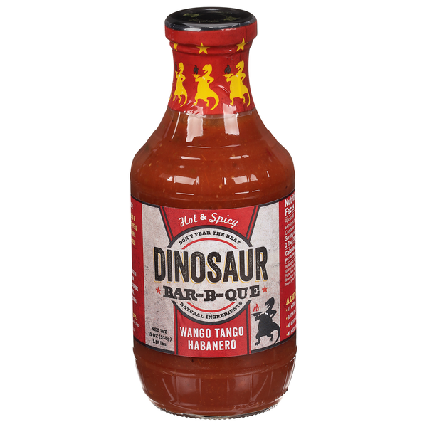 Condiments Dinosaur Bar-B-Que Sauce, Hot & Spicy, Wango Tango Habanero hero