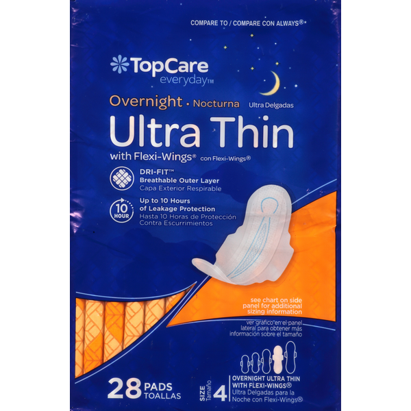 Feminine Care TopCare Pads with Flexi Wings, Ultra Thin, Overnight, Size 4 hero