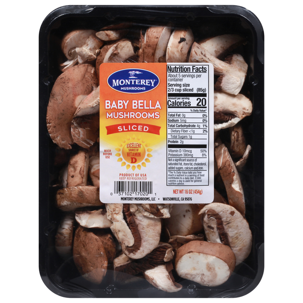 Packaged Vegetables & Fruits Mushrooms, Baby Bella, Sliced hero