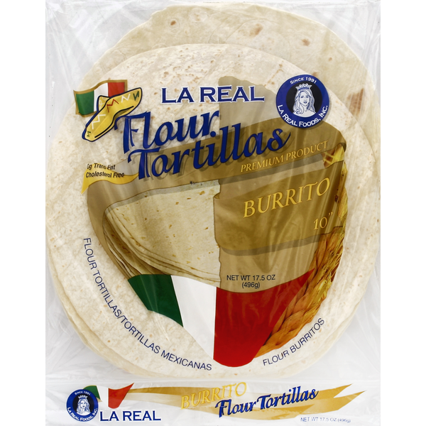 Baking Supplies & Decor La Real Foods Tortillas, Flour, Burrito, 10 Inch hero