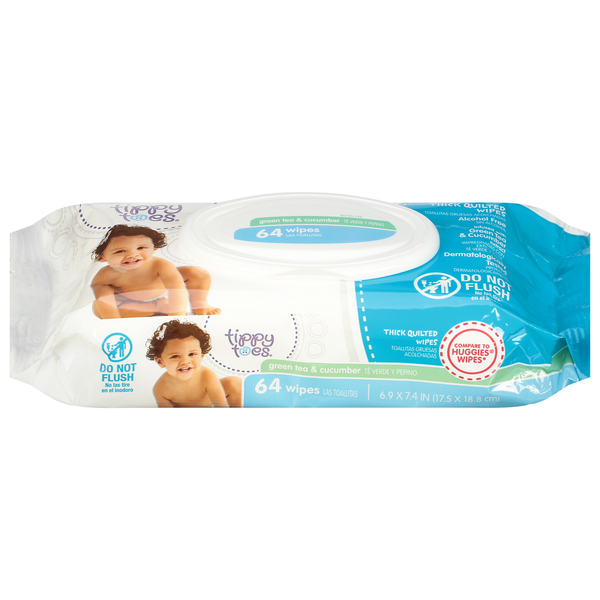 Diapers & Wipes Tippy Toes Wipes, Thick Quilted, Green Tea & Cucumber hero