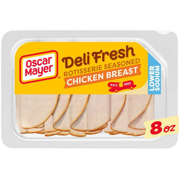 Packaged Meat Oscar Mayer Rotisserie Seasoned Chicken Breast Sliced Lunch Meat with 25% Lower Sodium hero