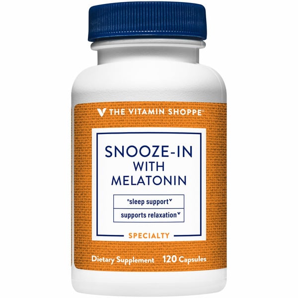 Sleep & Mood Support The Vitamin Shoppe Snooze-In with Melatonin for Sleep & Relaxation (120 Capsules) hero