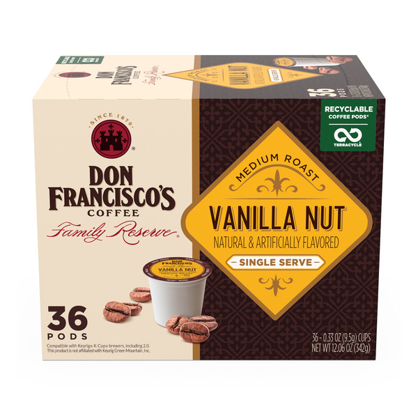 Coffee Don Francisco's Coffee Vanilla Nut Flavored Single Serve Coffee Pods hero