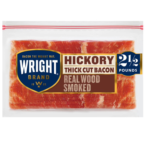 Hot Dogs, Bacon & Sausage Wright Thick Cut Hickory Bacon, 2.5 lb hero