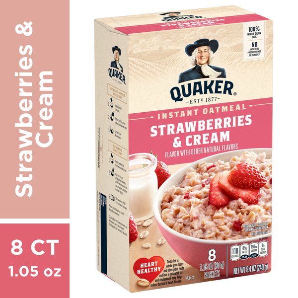 Cereal & Granola Quaker Instant Oatmeal, Strawberries & Cream - Pack hero