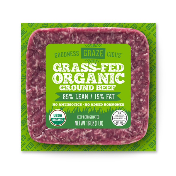 Packaged Meat Goodness Grazecious 85% Lean / 15% Fat Grass-Fed Organic Ground Beef hero