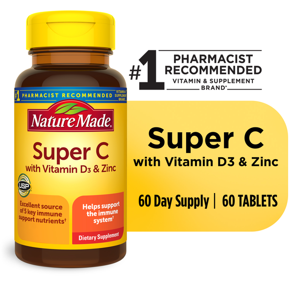 Supplements Nature Made Super C with Vitamin D3 and Zinc Tablets hero