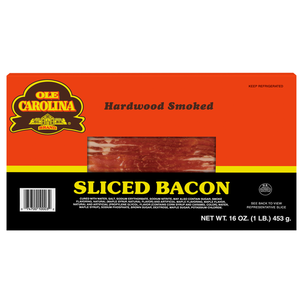 Hot Dogs, Bacon & Sausage Ole Carolina Brand Hardwood Smoked Sliced Bacon hero