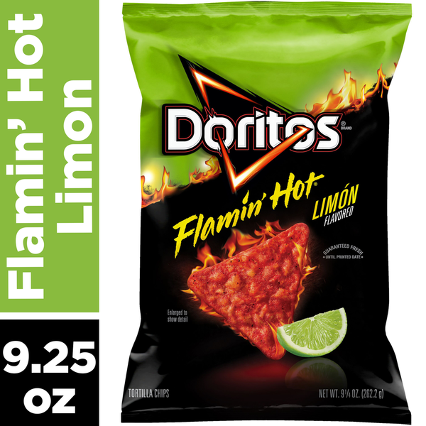 Chips & Pretzels Doritos Tortilla Chips, Flamin' Hot Limon Flavored hero