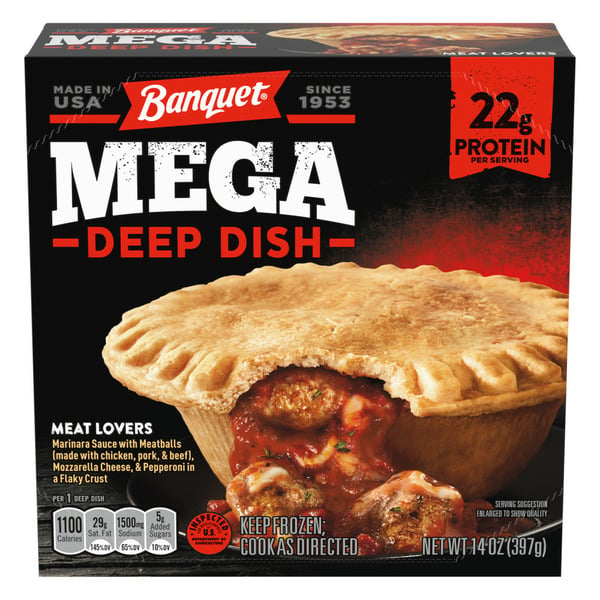 Frozen Pizza Banquet Deep Dish Meat Lovers Pot Pie, Frozen Meal hero