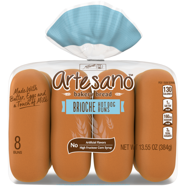 Buns & Rolls Alfaro's Artesano, Bakery Bread, 8 count, Brioche Hot Dog Buns hero