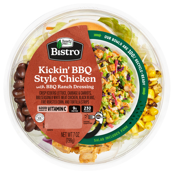 Packaged Vegetables & Fruits Ready Pac Bistro Kickin' BBQ Style Chicken Salad Bowl with BBQ Ranch Dressing hero