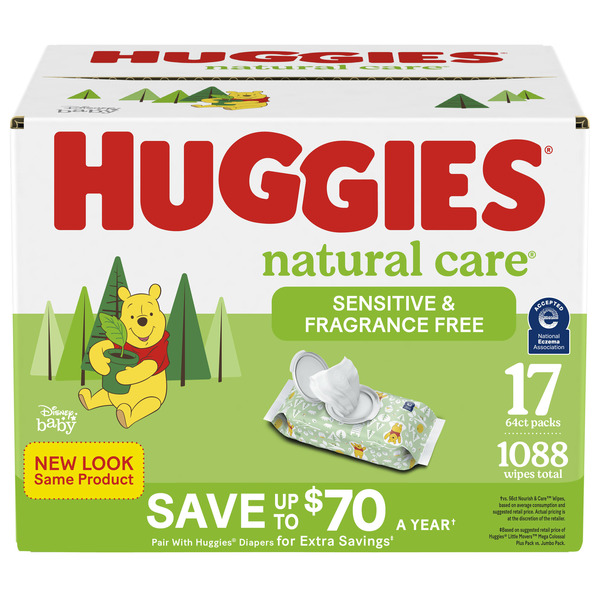 Diapers & Wipes Huggies Natural Care Sensitive Unscented Baby Wipes hero