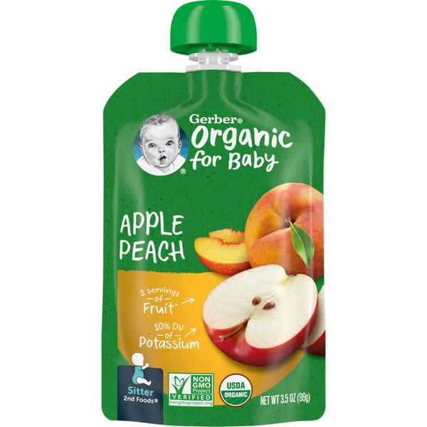 Baby Food & Formula Gerber Organic Baby Food For Sitter Apple & Peach Pouches hero