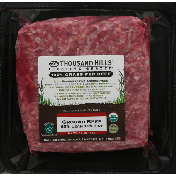 Meat Thousand Hills Lifetime Grazed Ground Beef, 85%/15%, 100% Grass Fed hero