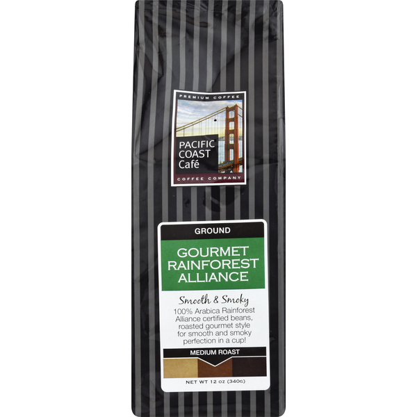 Coffee Pacific Coast Cafe Coffee, Premium, Ground, Medium Roast, Gourmet Rainforest Alliance hero