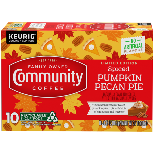 Bakery Desserts Community Coffee Spiced Pumpkin Pecan Pie Coffee Pods for Keurig K-cups hero