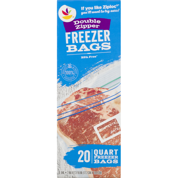 Food Storage Store Brand Freezer Bags, Double Zipper, Quart hero