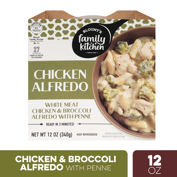 Prepared Meals & Sides Blount's Family Kitchen Chicken & Broccoli Alfredo With Penne Microwave Meal hero