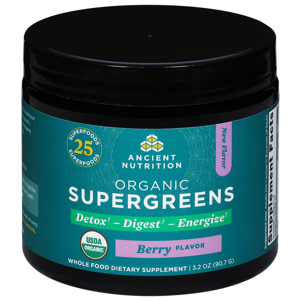 Ancient Nutrition SuperGreens, Organic, Berry Flavor hero