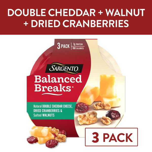 Cheese Sargento Balanced Breaks®, Natural Double Cheddar Cheese, Dried Cranberries, Walnuts hero