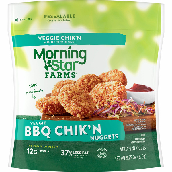 Frozen Vegan & Vegetarian Morning Star Farms Meatless Chicken Nuggets, Vegan Plant Based Protein, Frozen Meal, BBQ hero