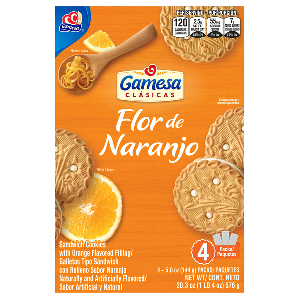 Cookies & Cakes Gamesa Sandwich Cookies, Flor de Naranjo, 4 Packs hero