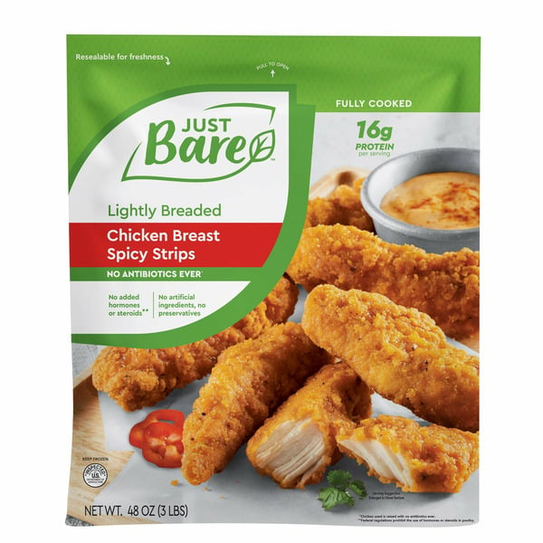 Frozen Meat & Seafood Just Bare Chicken Lightly Breaded Strips 3 Lbs hero