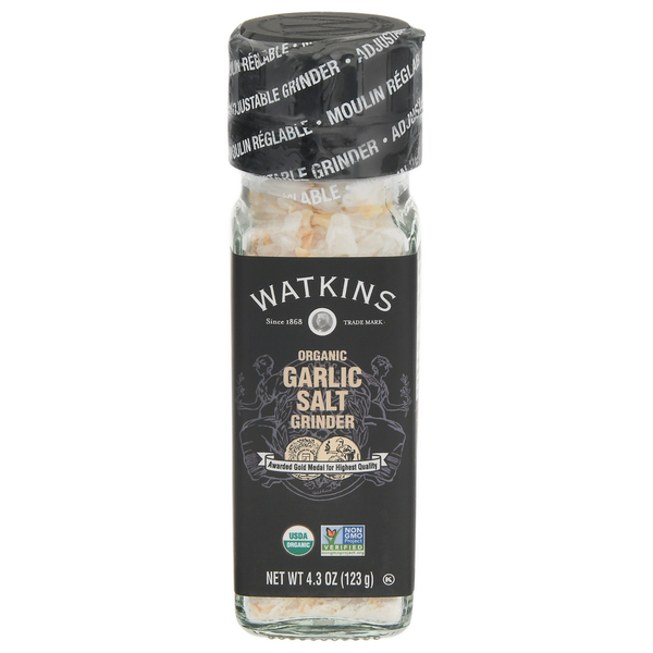 Condiments Watkins Grinder, Organic, Garlic Salt hero