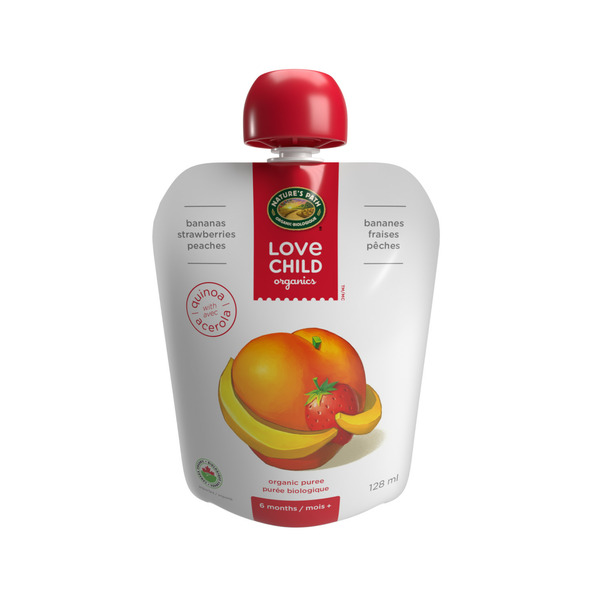 Baby Food, Snacks, & Formula Love Child Bananas, Strawberries + Peaches hero