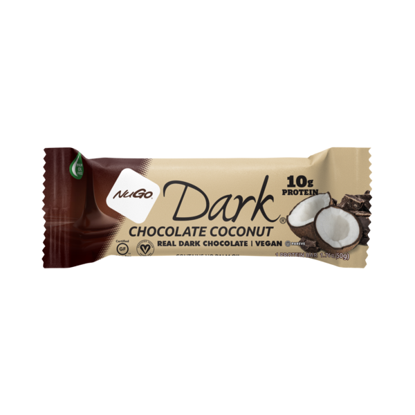 Protein, Energy & Granola Bars NuGo Dark Chocolate Coconut, Vegan, Gluten Free, Protein Bar hero