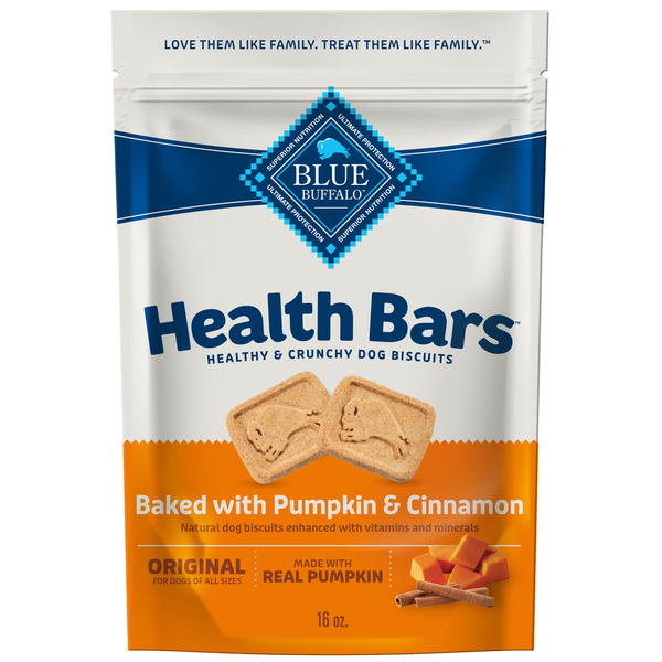 Water, Seltzer, Sparkling Water Blue Buffalo Health Bars Natural Crunchy Dog Treats Biscuits, Pumpkin & Cinnamon hero