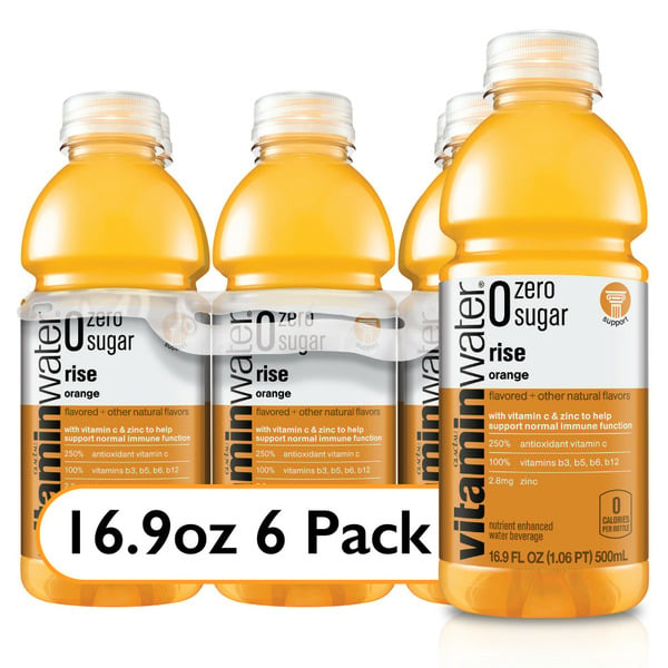 Water, Seltzer & Sparkling Water vitaminwater Zero Sugar Rise, Electrolyte Enhanced Water W/ Vitamins, Orange Drinks hero