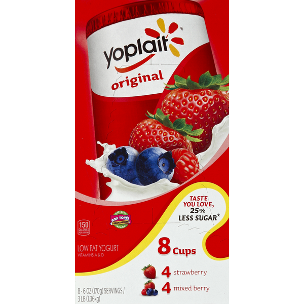 Yogurt Yoplait Yogurt, Low Fat, Strawberry, Mixed Berry hero