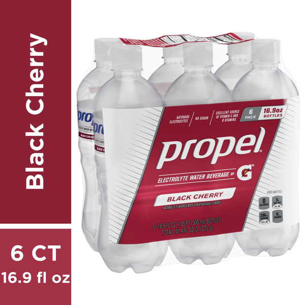 Water, Seltzer & Sparkling Water Propel Electrolyte Water Beverage, Black Cherry, 6 Pack hero