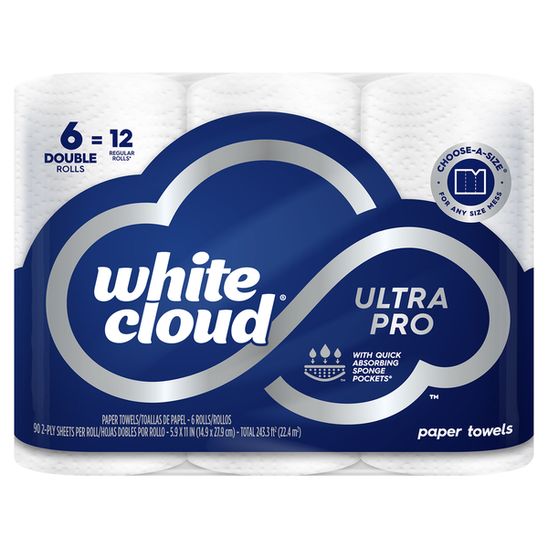 Paper Goods White Cloud Paper Towels,  Choose-A-Size, Double Rolls, 2-Ply Sheets hero