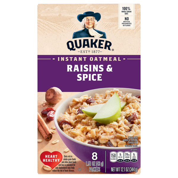 Hot Cereal & Pancake Mixes Quaker Instant Oatmeal, Raisins & Spice hero