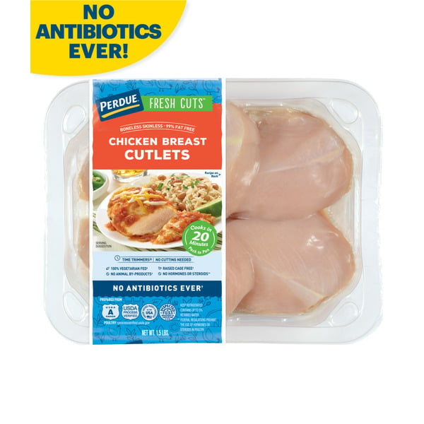 Fresh Chicken & Turkey Perdue No Antibiotics Ever Boneless Skinless Chicken Breast Cutlets hero