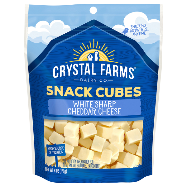 Packaged Cheese Crystal Farms Cheese, White Sharp Cheddar, Snack Cubes hero