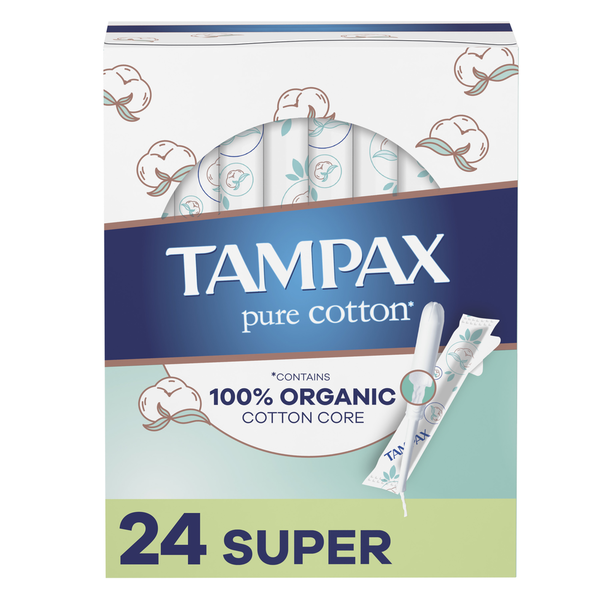 Feminine Care TAMPAX Pure Cotton Tampons, Contains 100% Organic Cotton Core, Super Absorbency hero