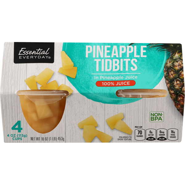 Canned Fruit & Applesauce Essential Everyday Pineapple, in Pineapple Juice, Tidbits hero