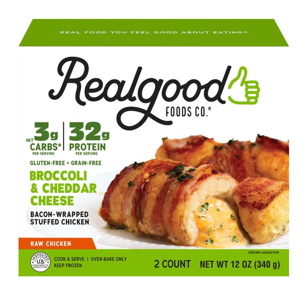 Frozen Meals Real Good Foods Bacon Wrapped Stuffed Chicken with Broccoli & Cheddar hero