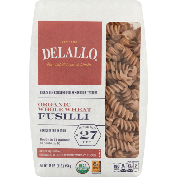 Dry Pasta DeLallo Fusilli, Organic, Whole Wheat, No. 27 Cut hero