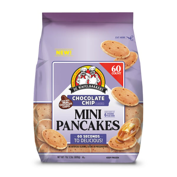 Frozen Breakfast Dewafelbakkers Frozen Chocolate Chip Mini Pancakes, 60 hero