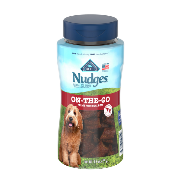 Blue Buffalo Nudges On The Go Natural Dog Treats, Beef 5.5oz Reusable Container hero